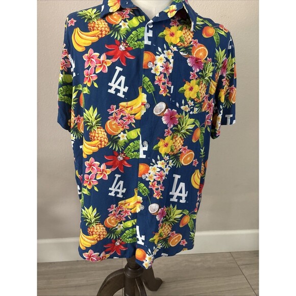 Los Angeles Dodgers MLB Hawaiian Floral Fruits Logo Shirt Men's Size Large - Picture 2 of 16